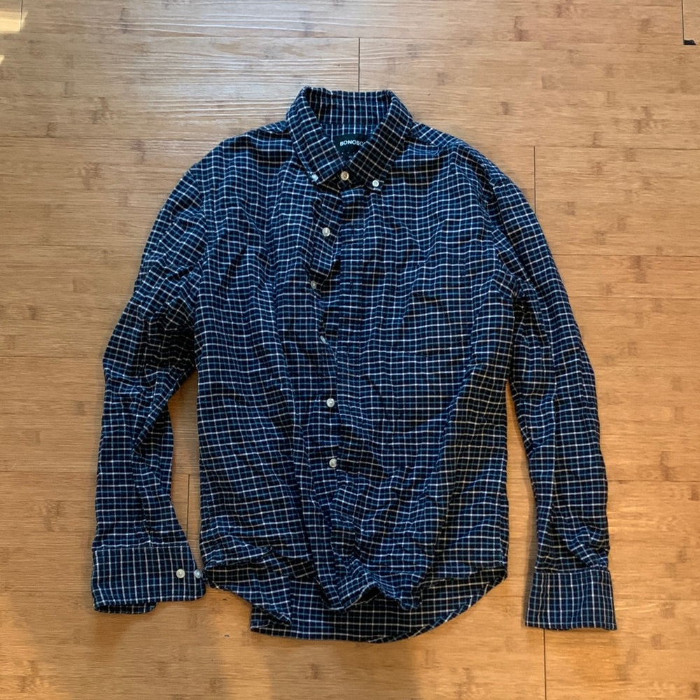 Bonobos Navy and White Plaid Casual Shirt